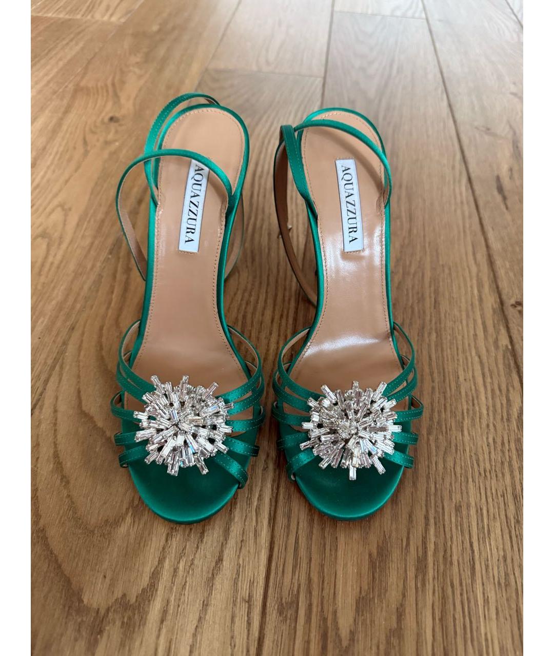 AQUAZZURA Зеленые текстильные босоножки, фото 2