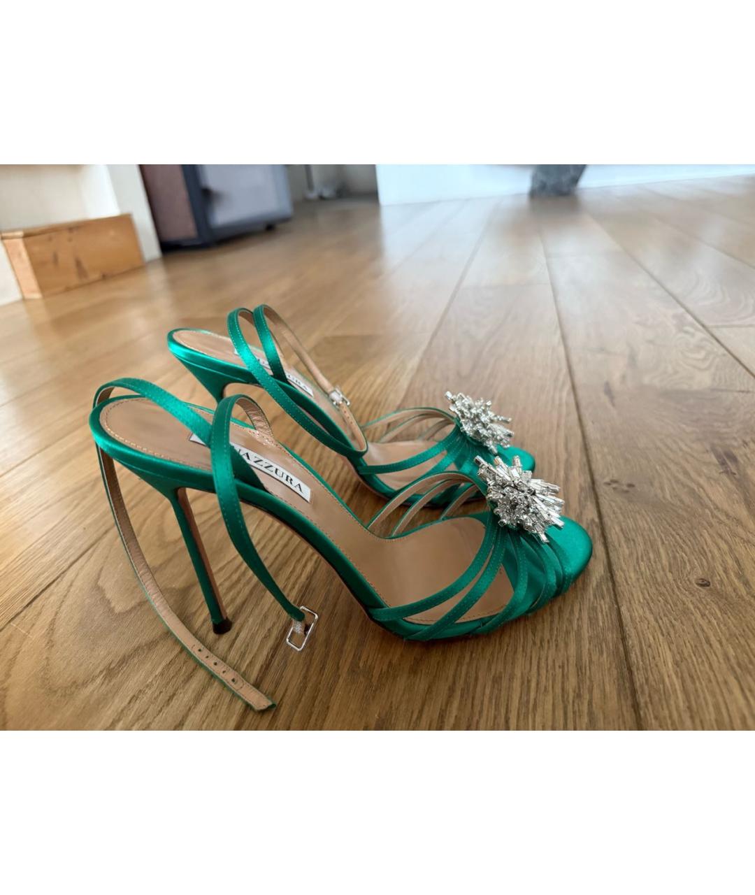 AQUAZZURA Зеленые текстильные босоножки, фото 6