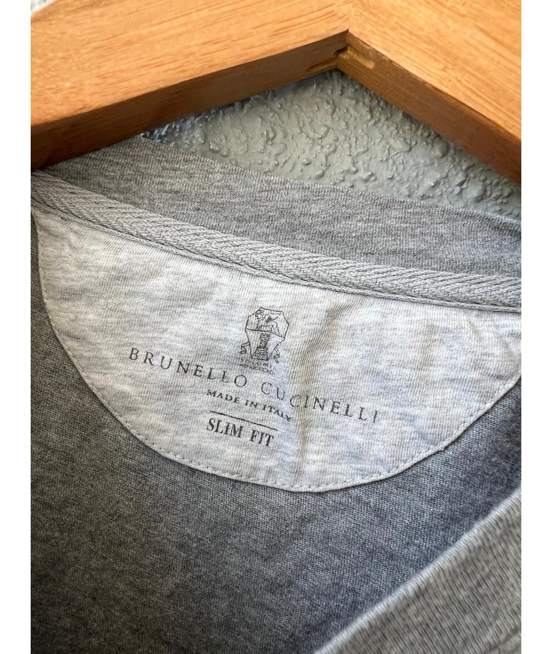 BRUNELLO CUCINELLI Серая хлопковая футболка, фото 3