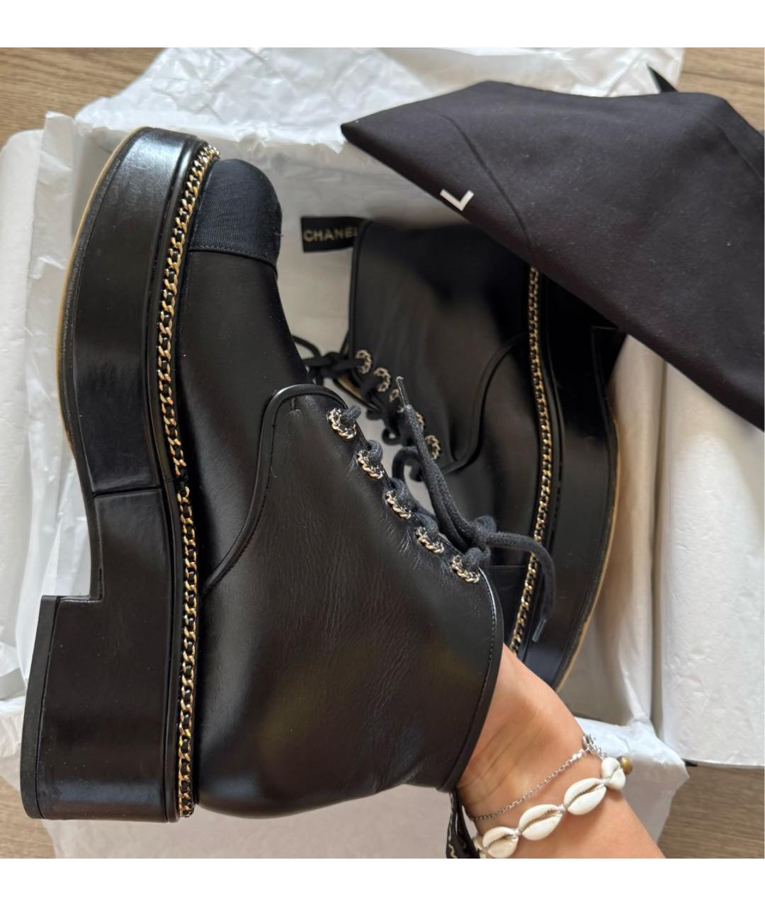 CHANEL Черные кожаные ботинки, фото 3
