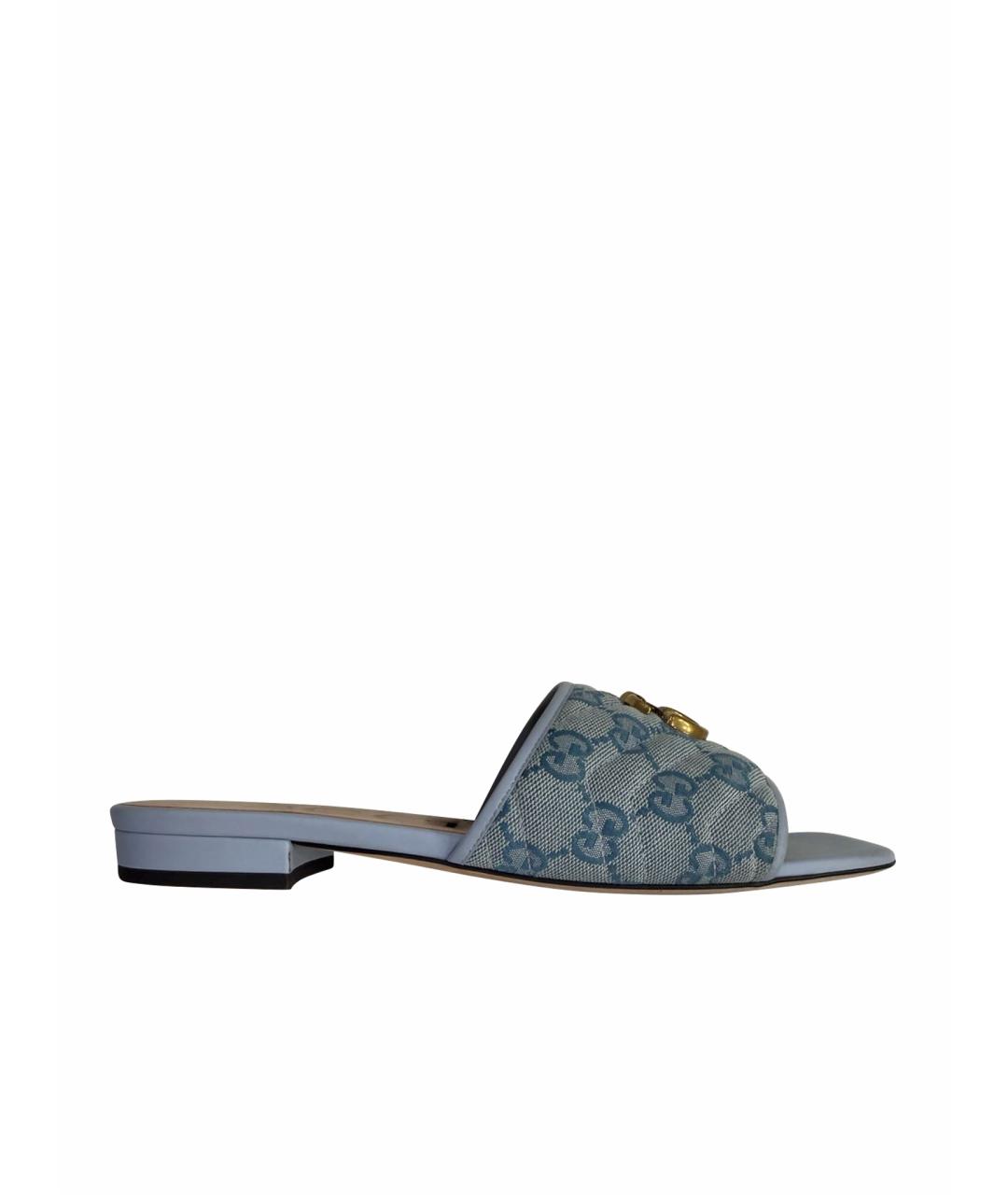 GUCCI Бирюзовые текстильные туфли, фото 1