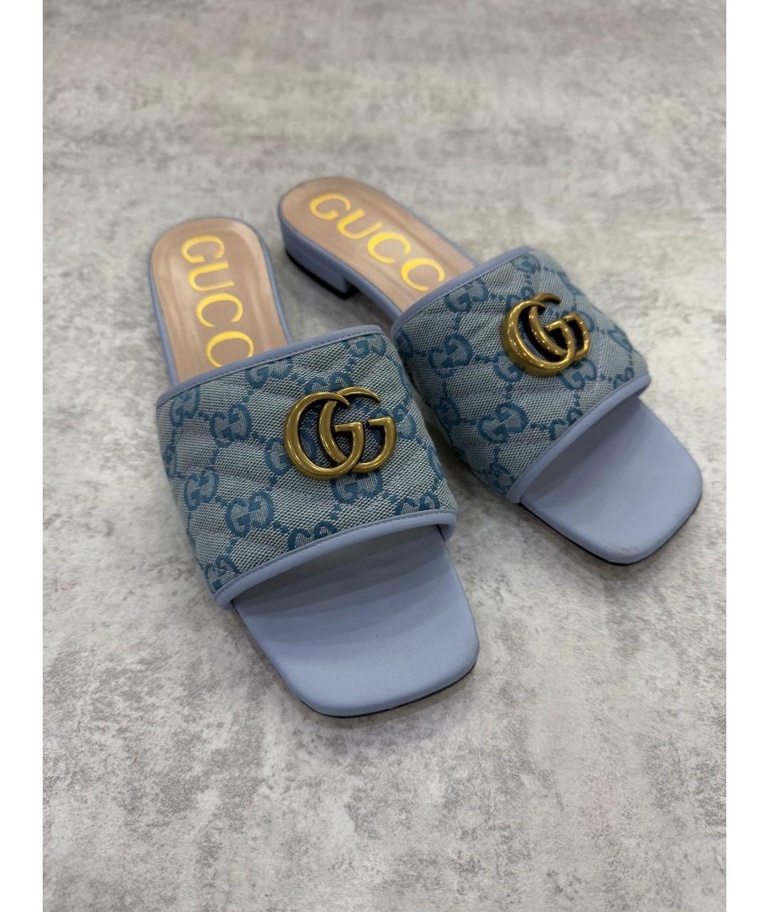 GUCCI Бирюзовые текстильные туфли, фото 2