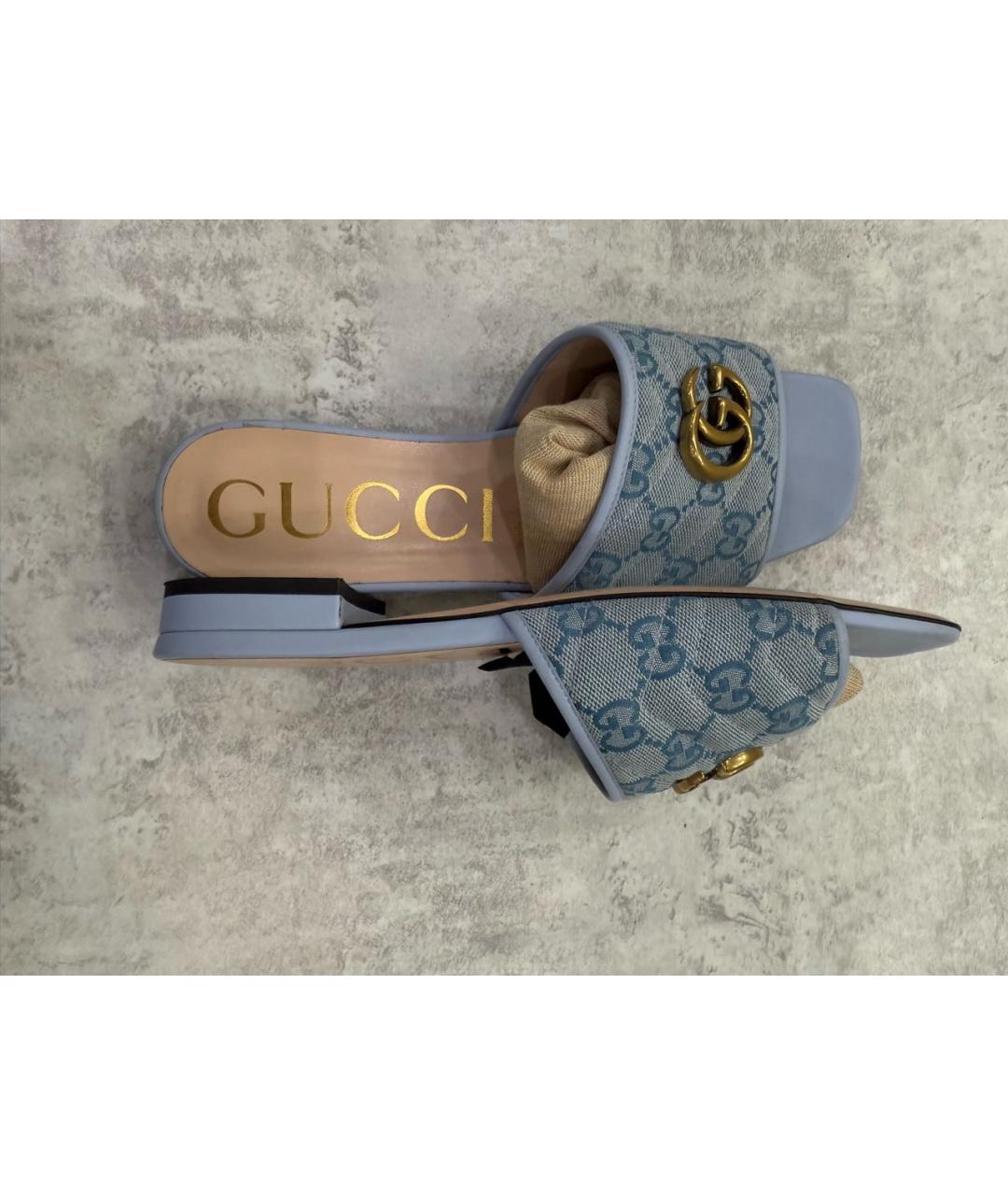 GUCCI Бирюзовые текстильные туфли, фото 6