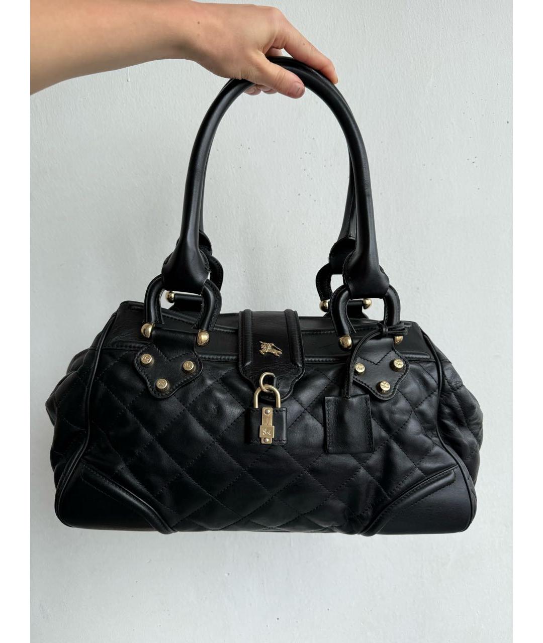 BURBERRY Черная кожаная сумка с короткими ручками, фото 9