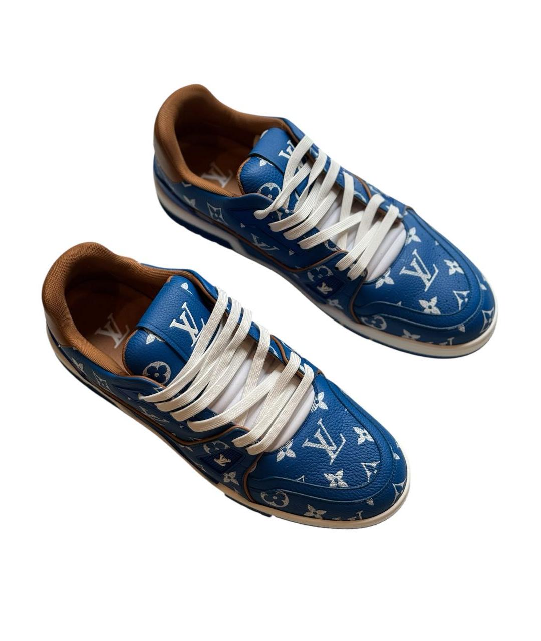 LOUIS VUITTON Синие кожаные низкие кроссовки / кеды, фото 2