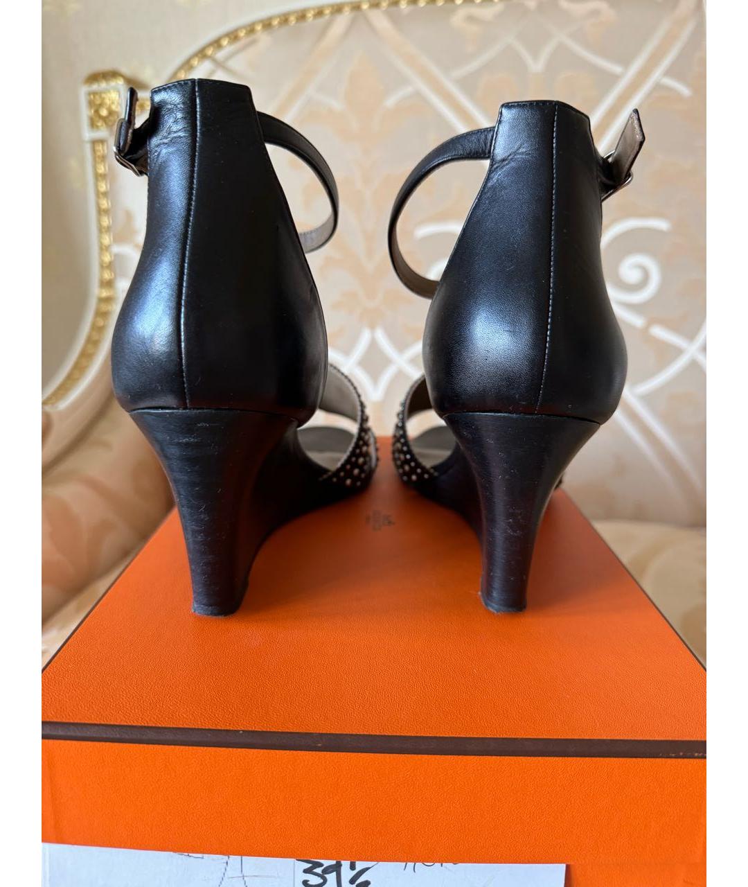 HERMES Черные кожаные босоножки, фото 4