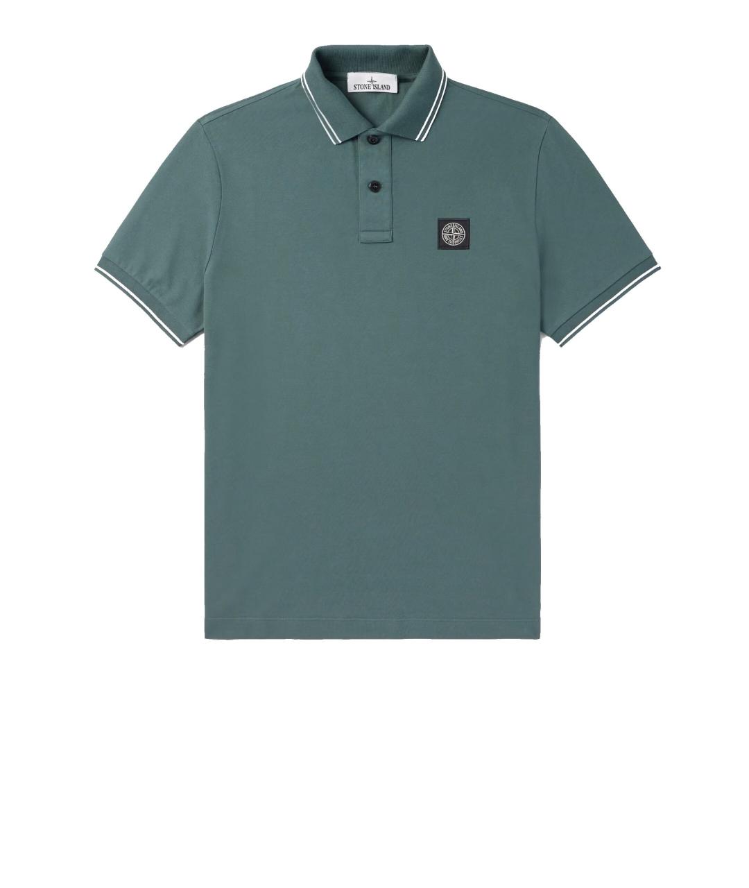 STONE ISLAND Зеленые хлопковое поло с коротким рукавом, фото 3