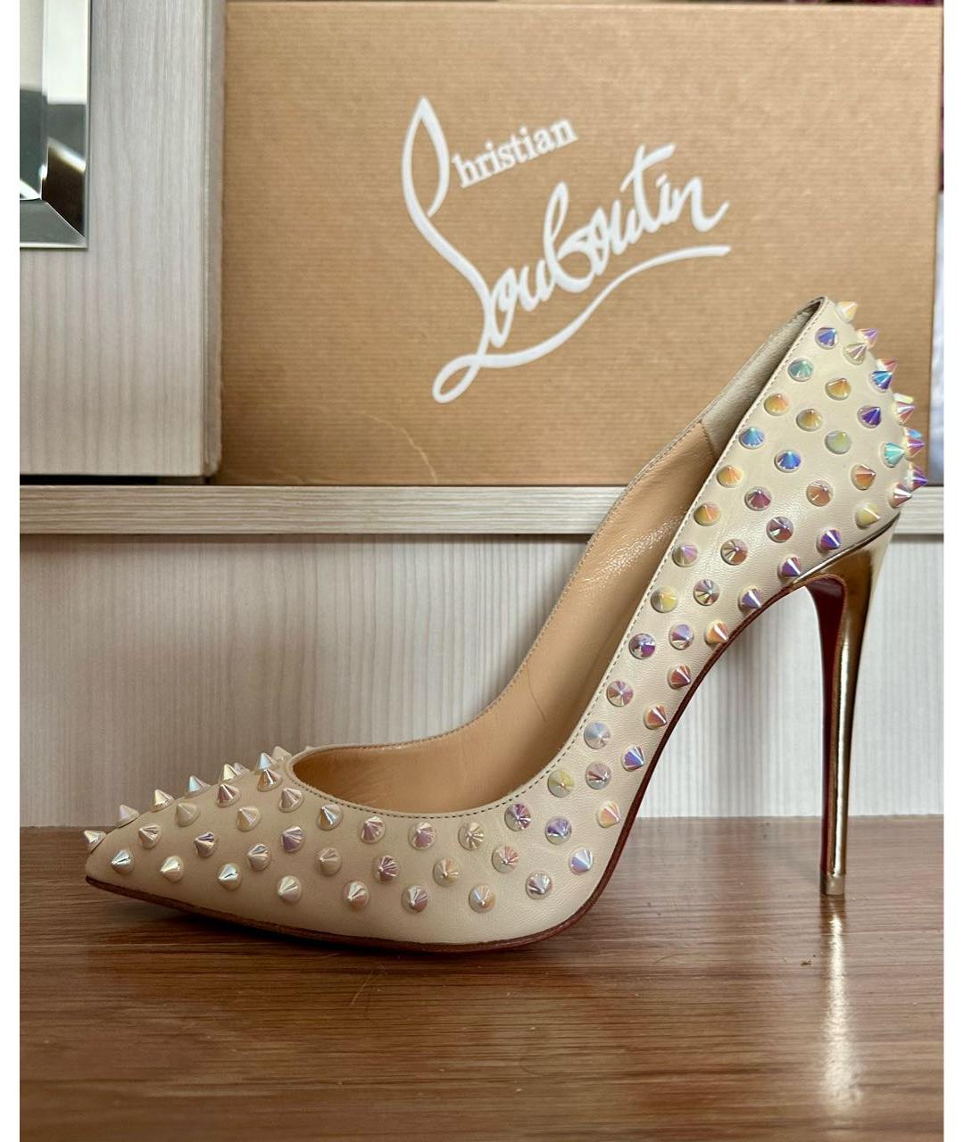CHRISTIAN LOUBOUTIN Бежевые кожаные туфли, фото 8
