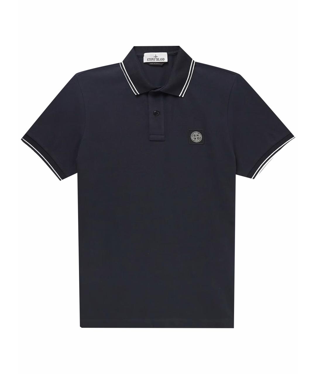 STONE ISLAND Темно-синее хлопковое поло с коротким рукавом, фото 1