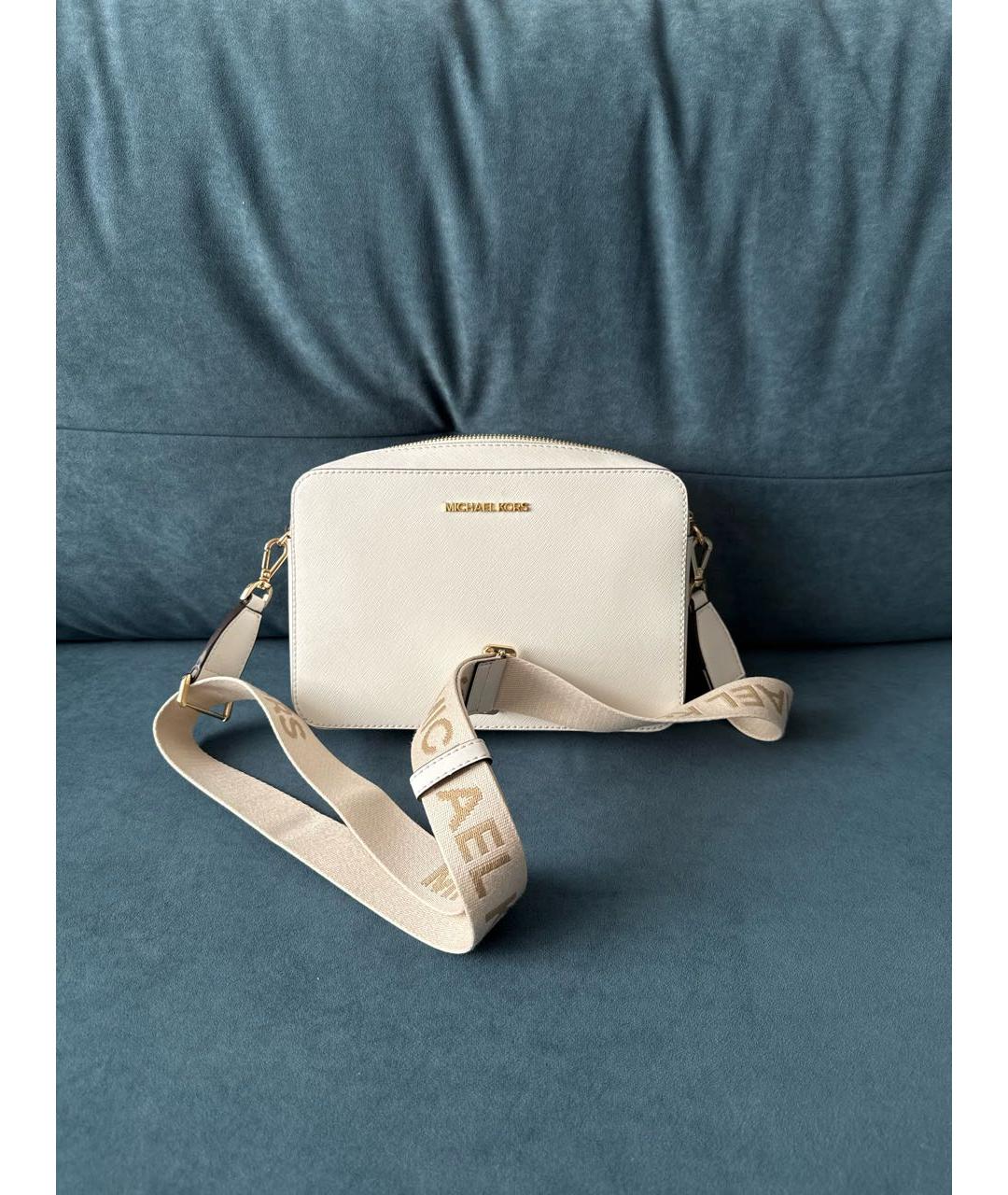 MICHAEL KORS Белая кожаная сумка через плечо, фото 6