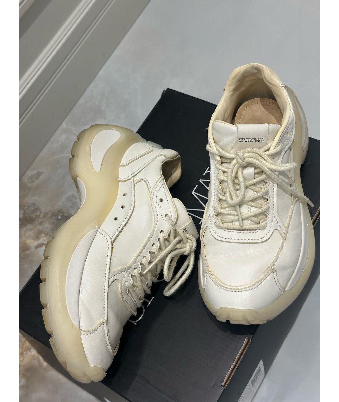 SPORTMAX Бежевые кожаные кроссовки, фото 6