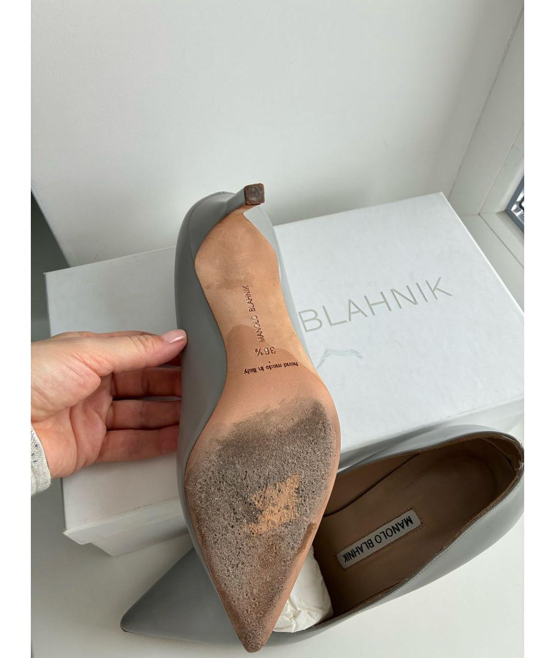 MANOLO BLAHNIK Серые кожаные туфли, фото 6