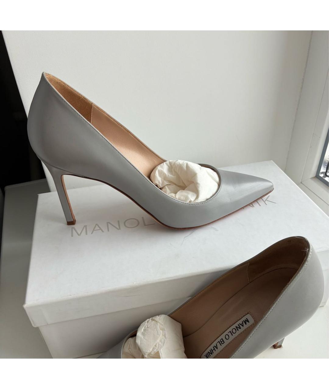 MANOLO BLAHNIK Серые кожаные туфли, фото 9