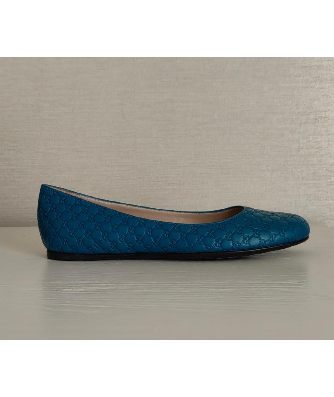 GUCCI Бирюзовые кожаные балетки, фото 2