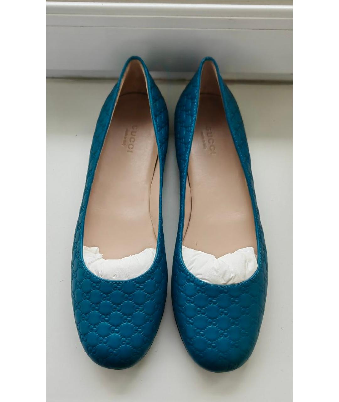GUCCI Бирюзовые кожаные балетки, фото 4
