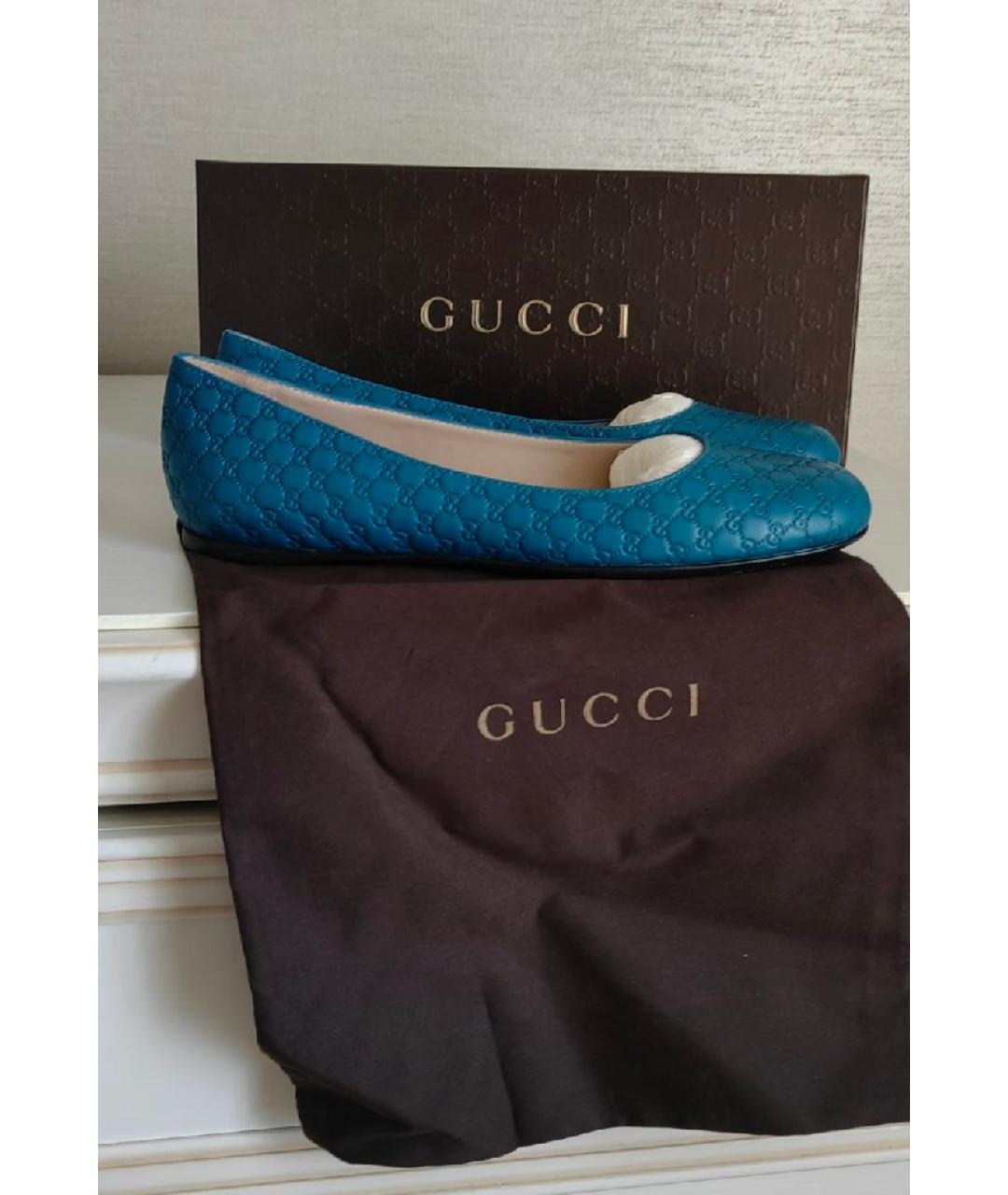 GUCCI Бирюзовые кожаные балетки, фото 9