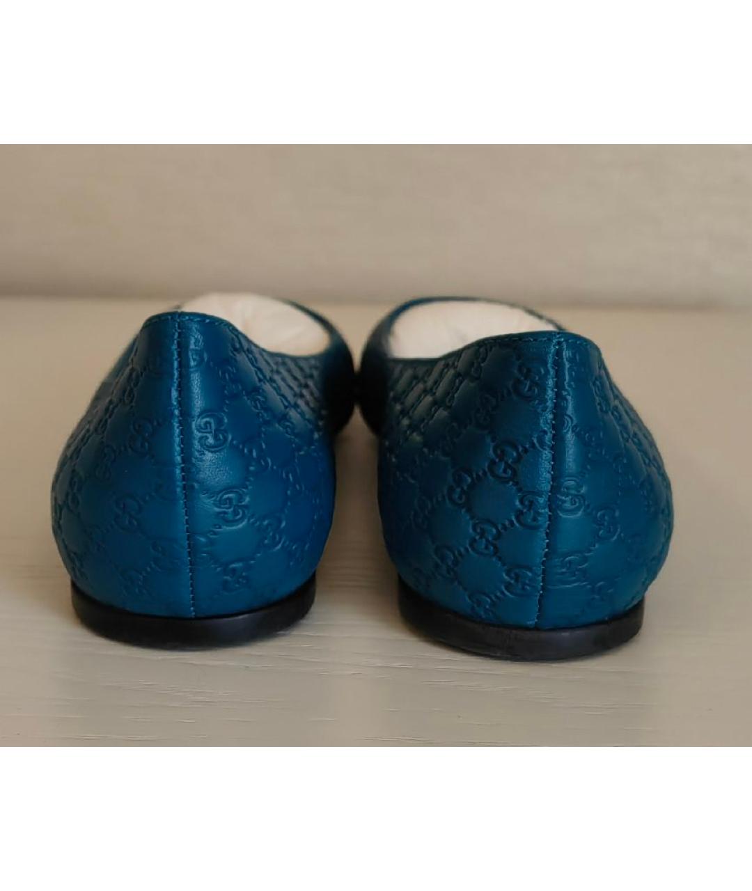 GUCCI Бирюзовые кожаные балетки, фото 5