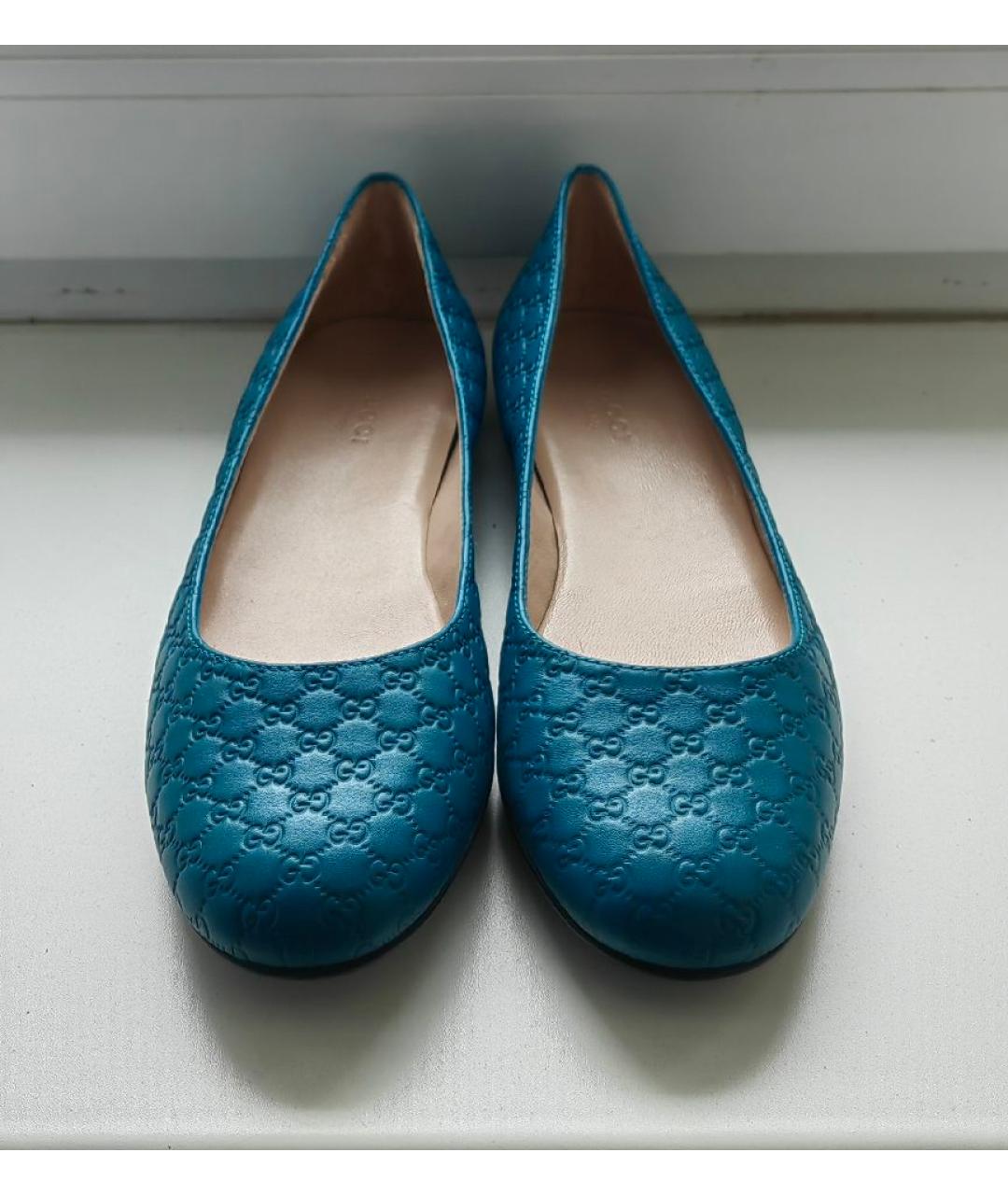 GUCCI Бирюзовые кожаные балетки, фото 3