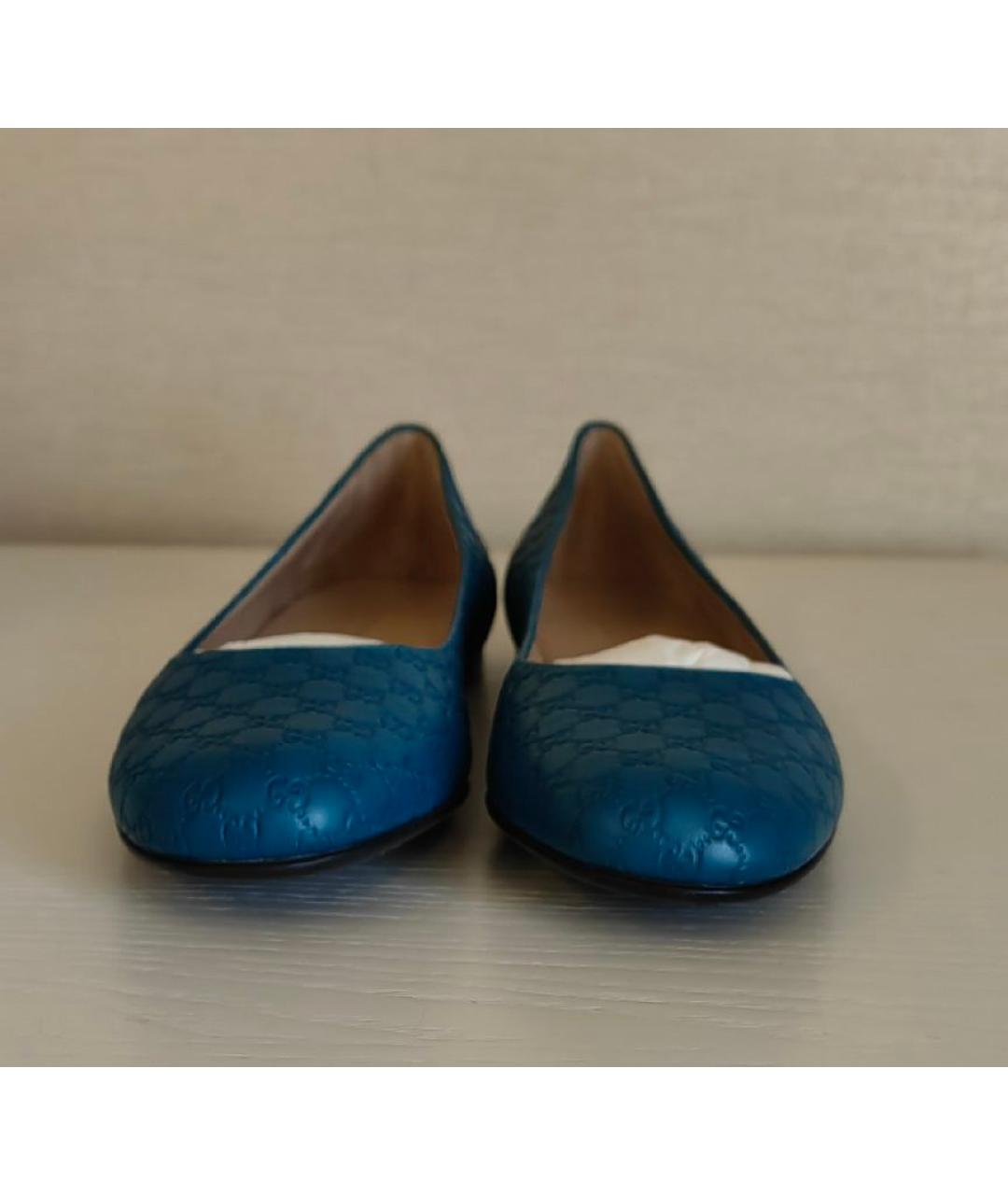 GUCCI Бирюзовые кожаные балетки, фото 8