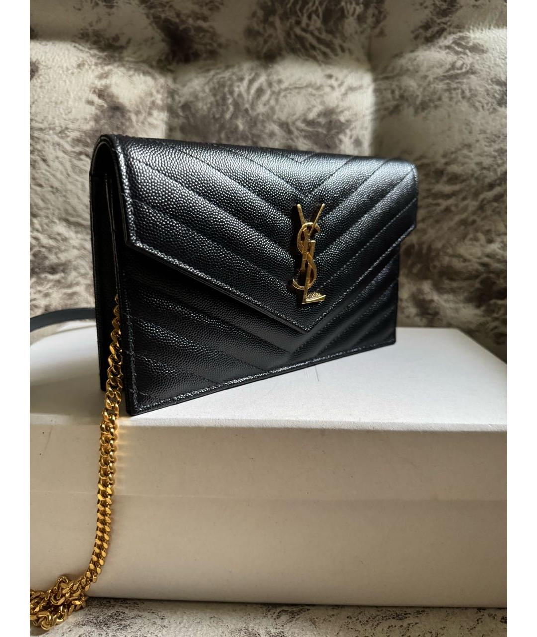 SAINT LAURENT Черная кожаная сумка через плечо, фото 2