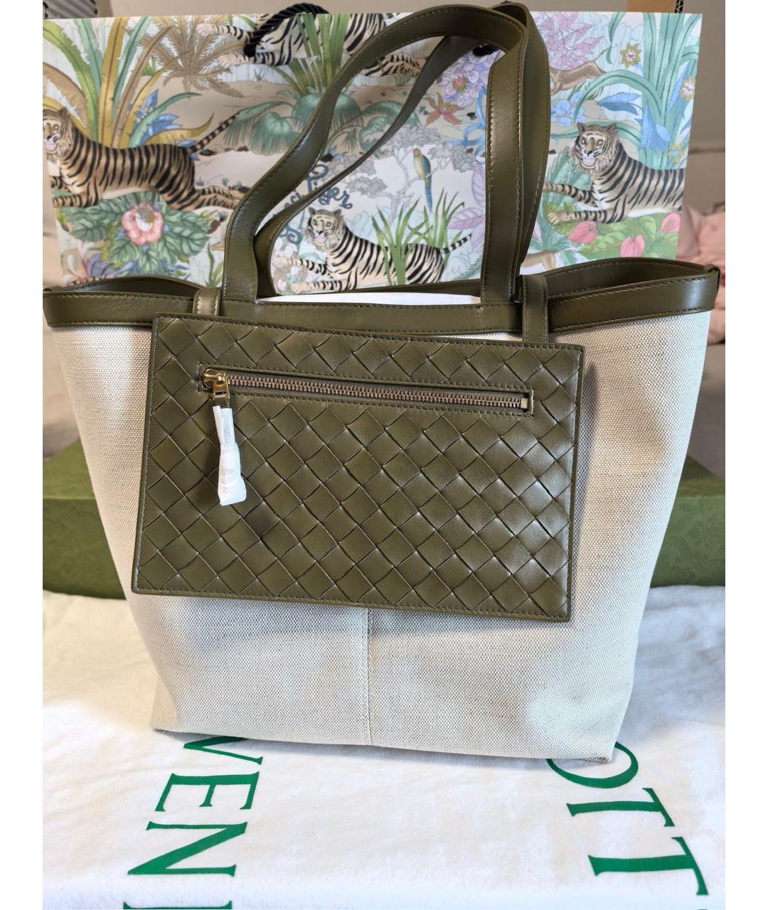 BOTTEGA VENETA Бежевая жаккардовая сумка тоут, фото 2