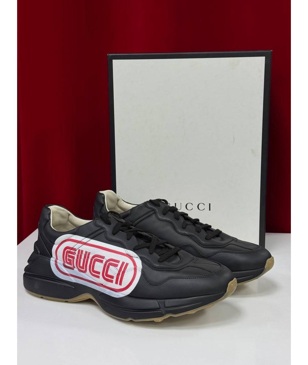 GUCCI Черные кожаные низкие кроссовки / кеды, фото 6