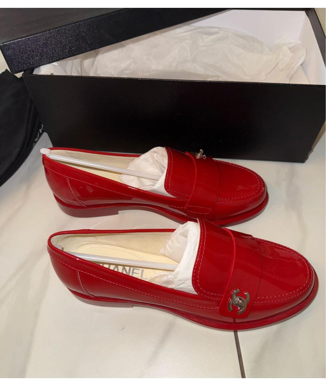 CHANEL Красные кожаные лоферы, фото 4