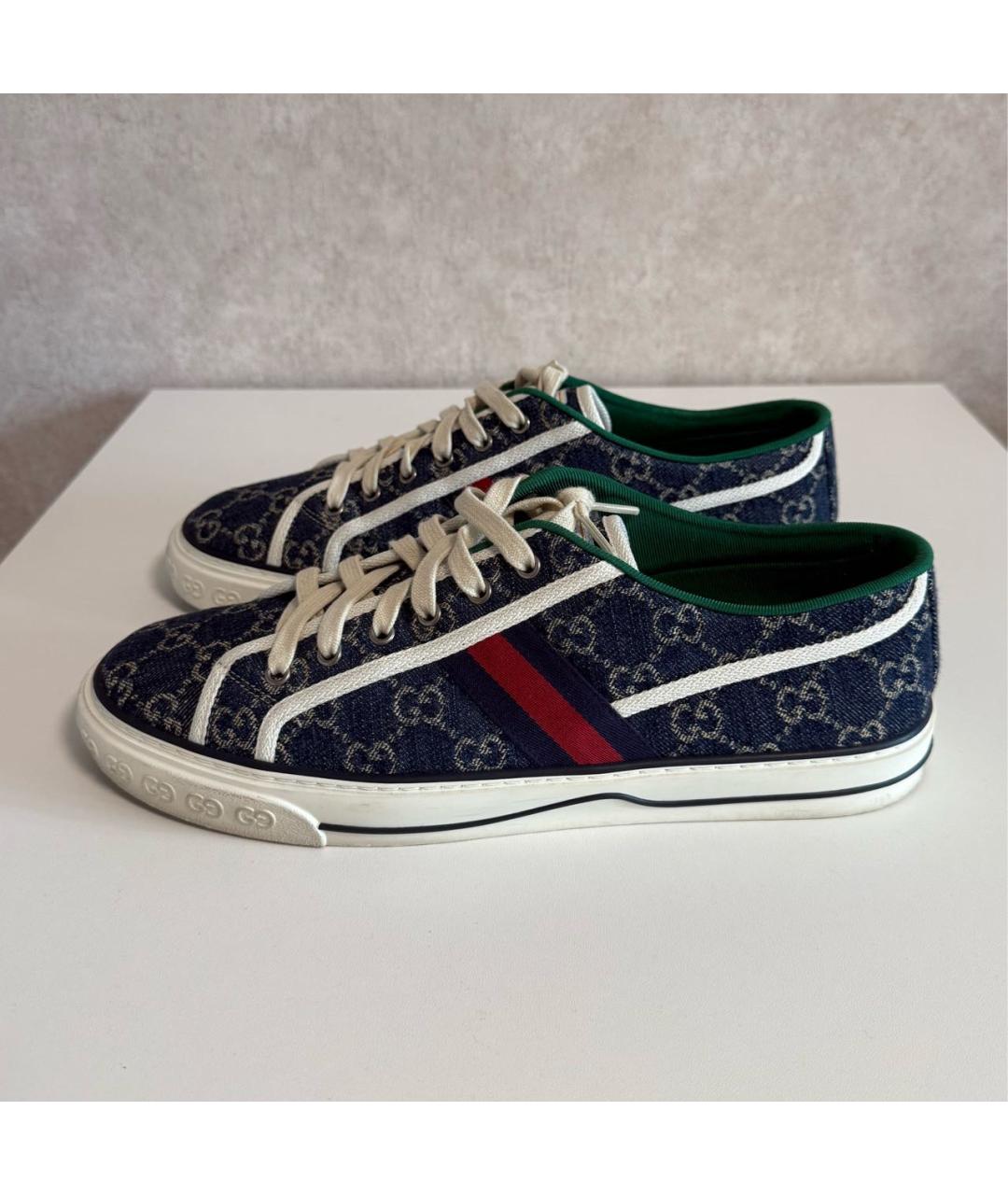 GUCCI Темно-синие текстильные низкие кроссовки / кеды, фото 2