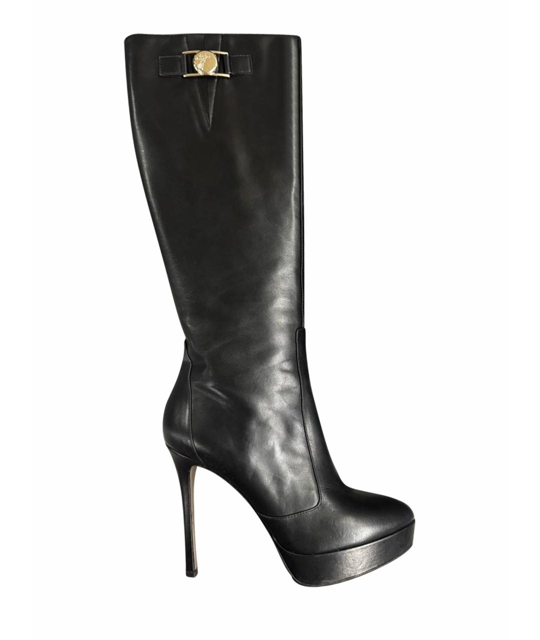 VERSACE Черные кожаные сапоги, фото 1