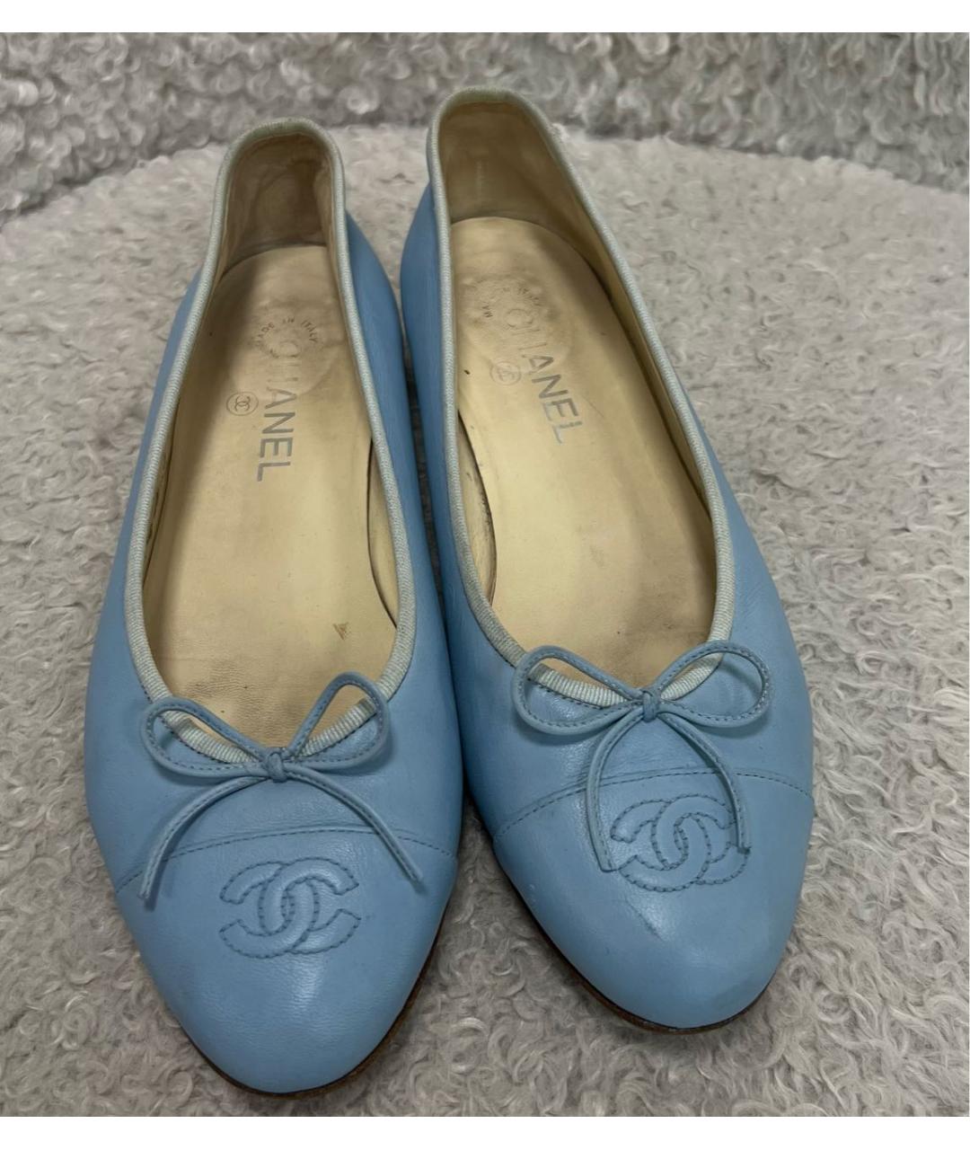 CHANEL Голубые кожаные балетки, фото 2