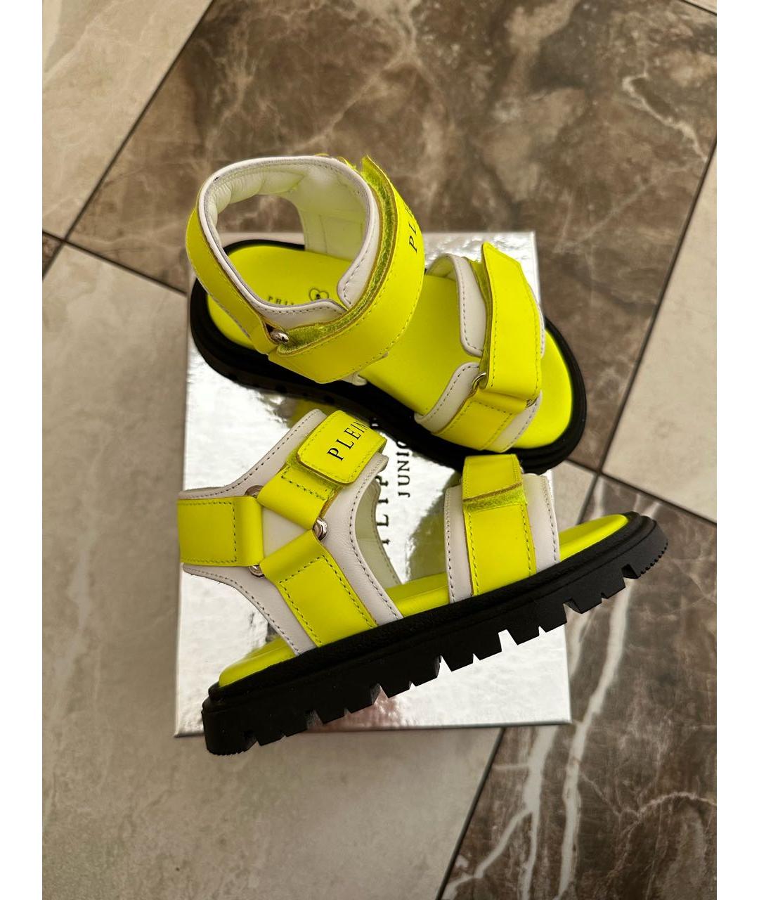 PHILIPP PLEIN Желтые кожаные сандалии и шлепанцы, фото 3