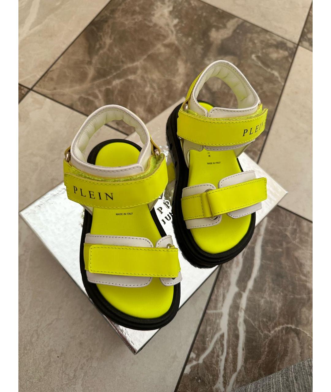 PHILIPP PLEIN Желтые кожаные сандалии и шлепанцы, фото 2