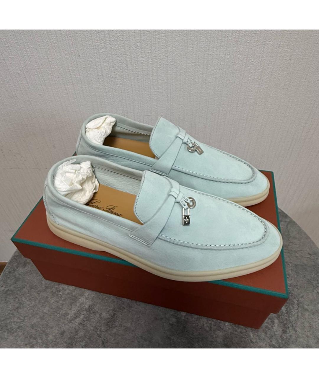 LORO PIANA Бирюзовые замшевые лоферы, фото 2