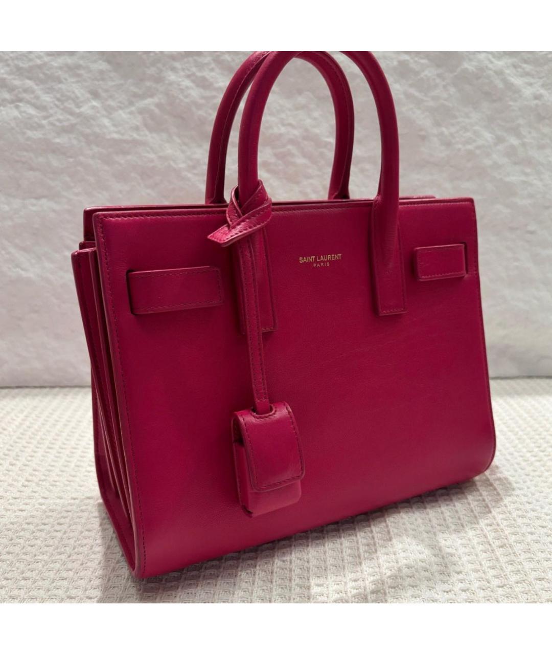 SAINT LAURENT Фуксия кожаная сумка с короткими ручками, фото 3