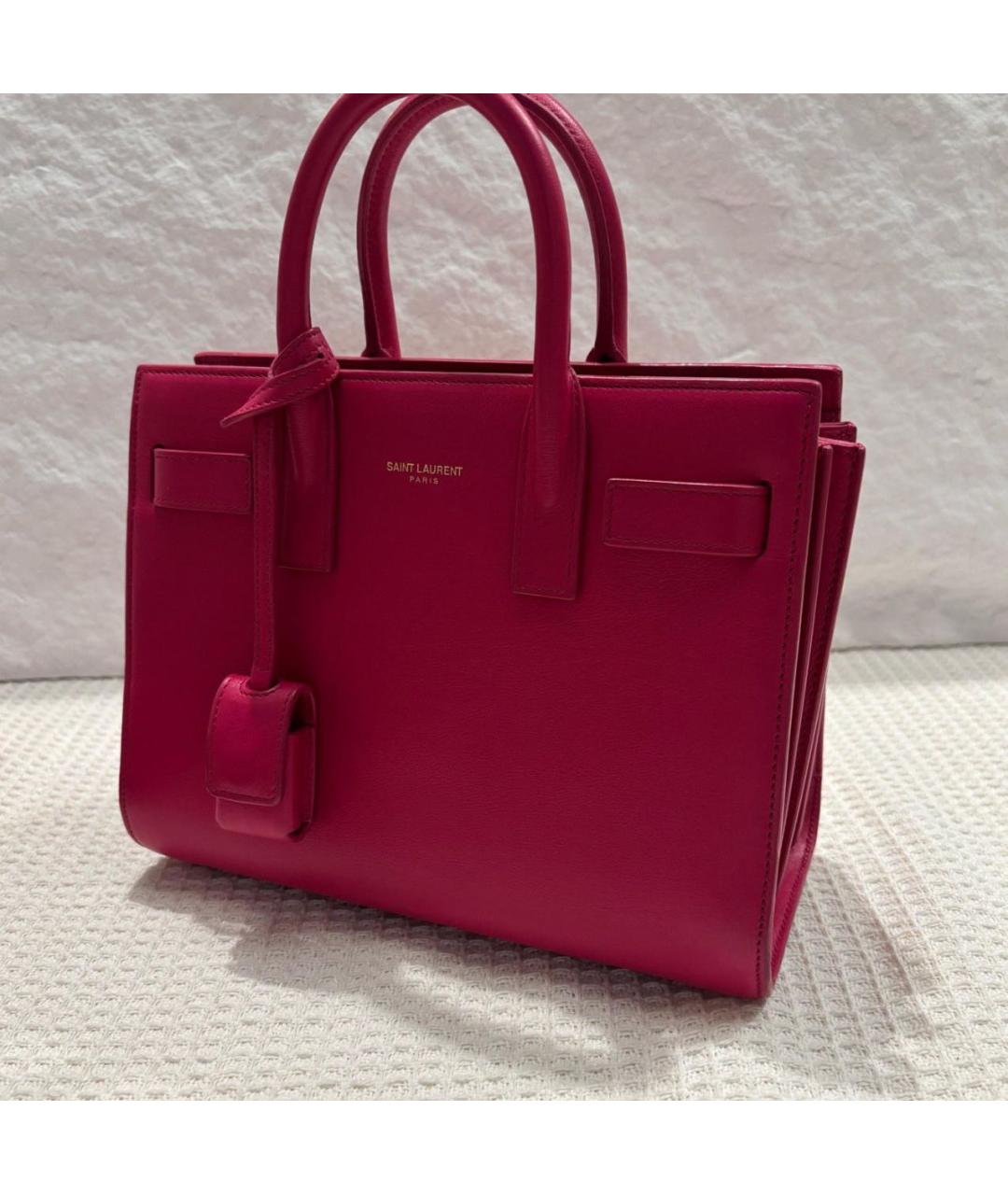 SAINT LAURENT Фуксия кожаная сумка с короткими ручками, фото 4
