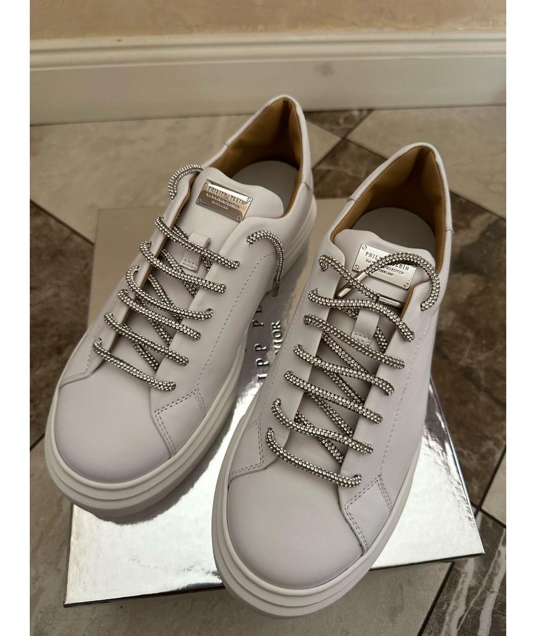 PHILIPP PLEIN JUNIOR Белые кожаные кеды, фото 2
