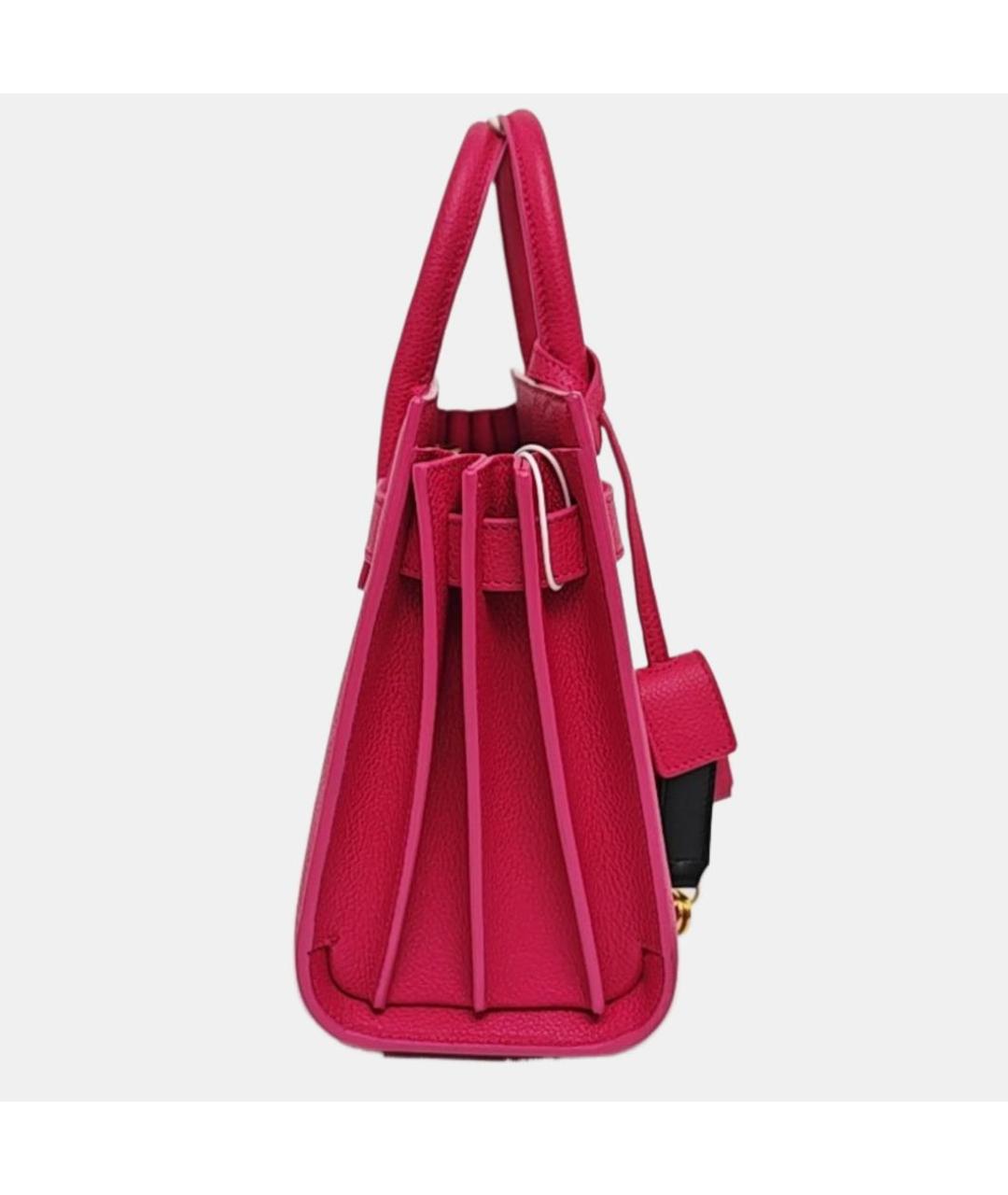 SAINT LAURENT Розовая кожаная сумка с короткими ручками, фото 3