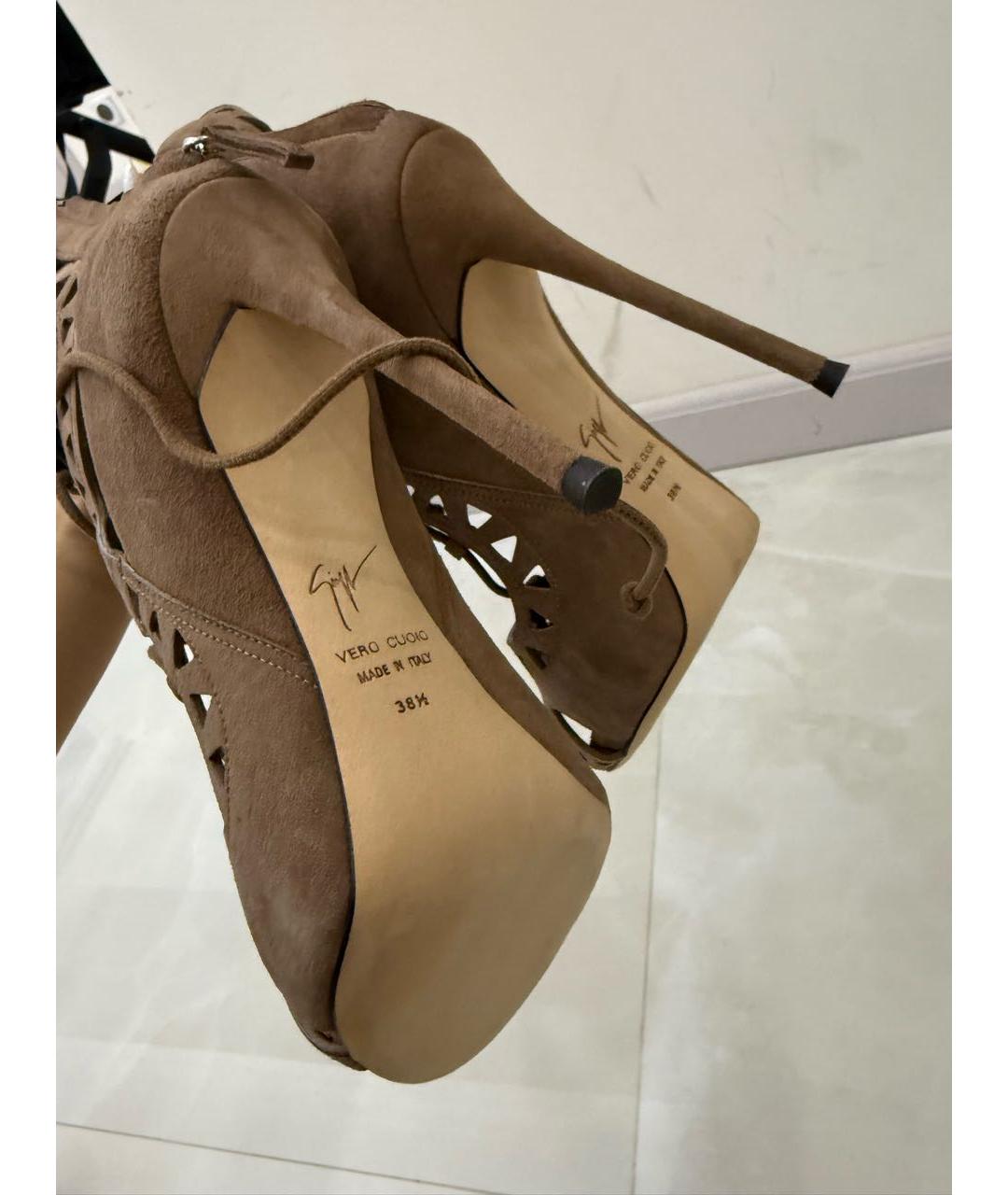 GIUSEPPE ZANOTTI DESIGN Коричневые нубуковые босоножки, фото 5