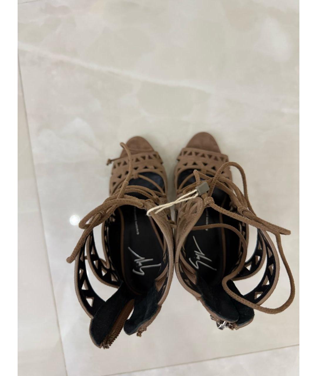 GIUSEPPE ZANOTTI DESIGN Коричневые нубуковые босоножки, фото 3