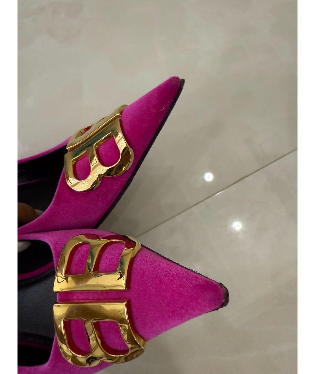 BALENCIAGA Фуксия текстильные лодочки на низком каблуке, фото 7