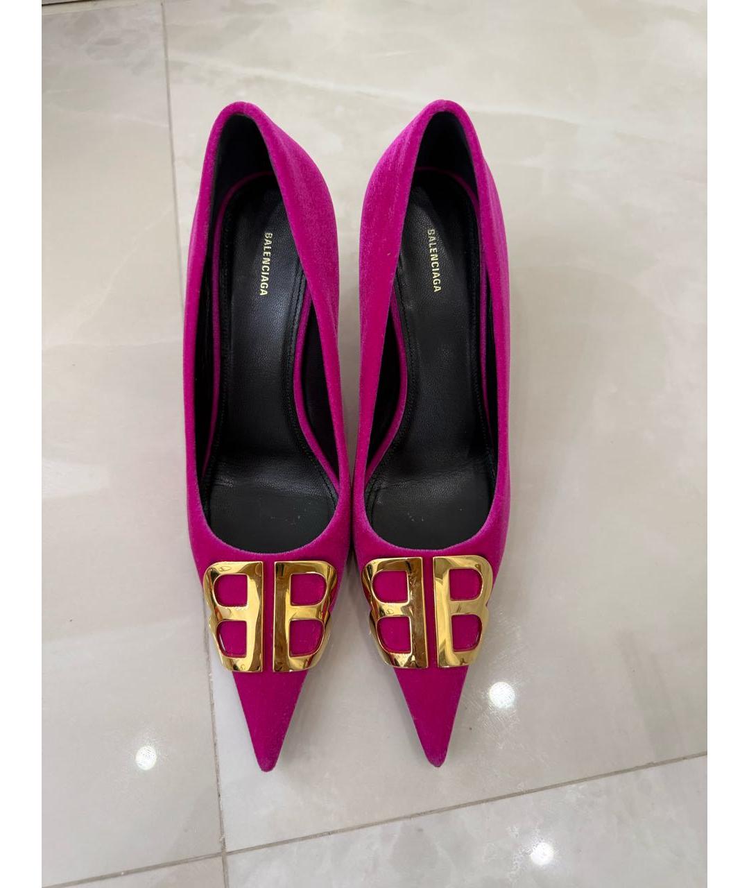 BALENCIAGA Фуксия текстильные лодочки на низком каблуке, фото 5