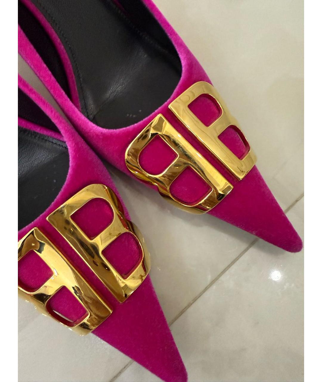 BALENCIAGA Фуксия текстильные лодочки на низком каблуке, фото 4