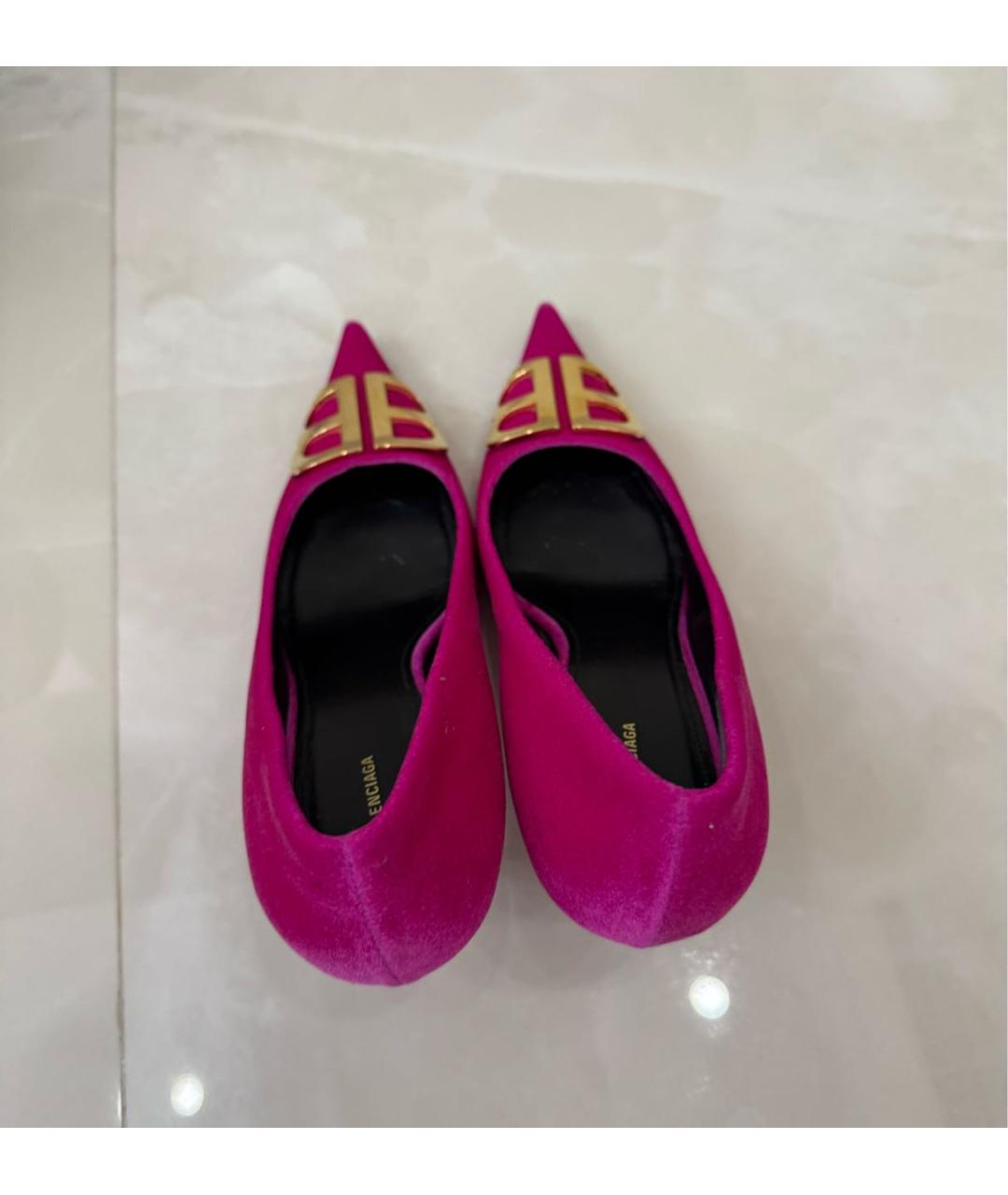 BALENCIAGA Фуксия текстильные лодочки на низком каблуке, фото 6