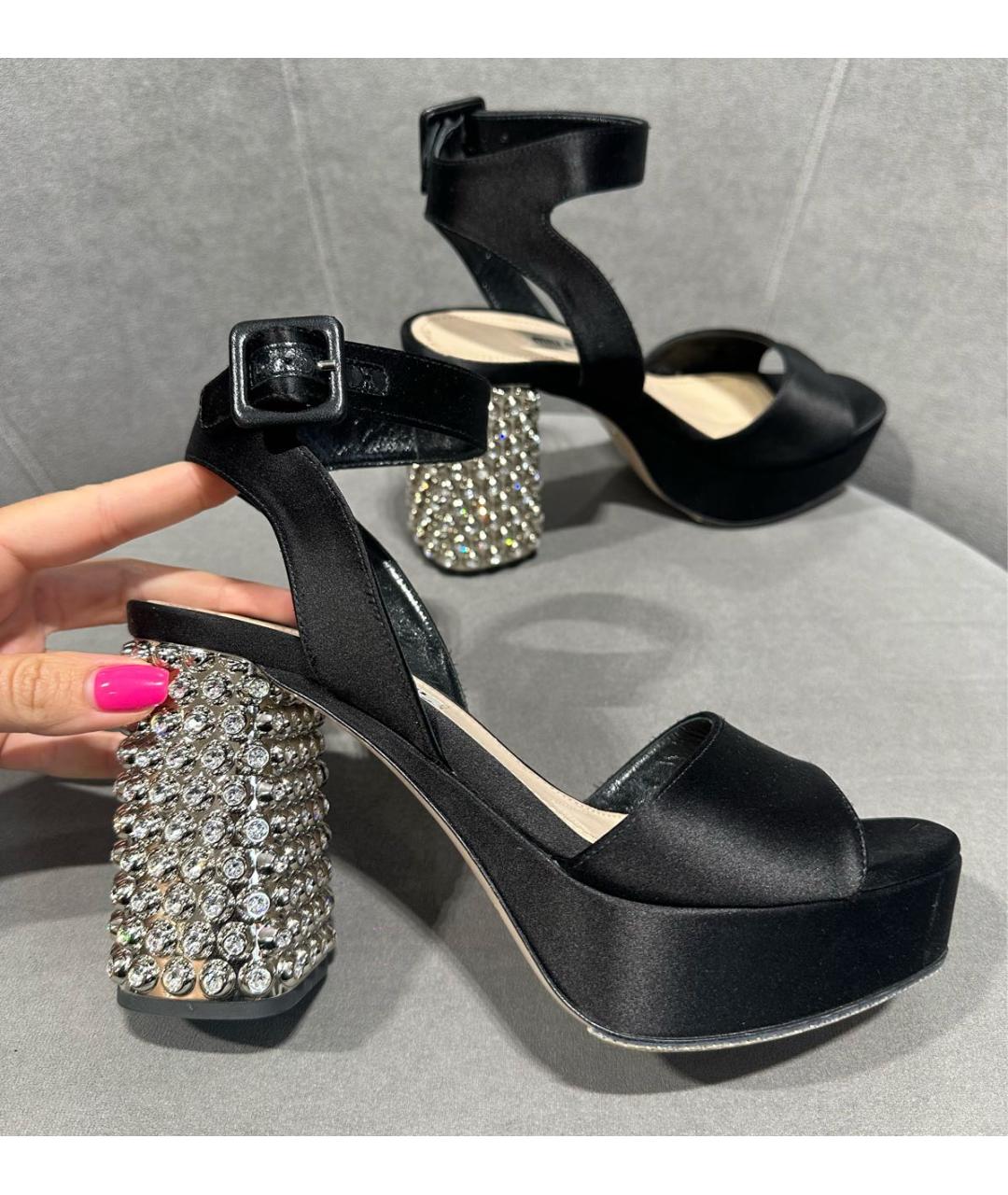 MIU MIU Черные текстильные босоножки, фото 3