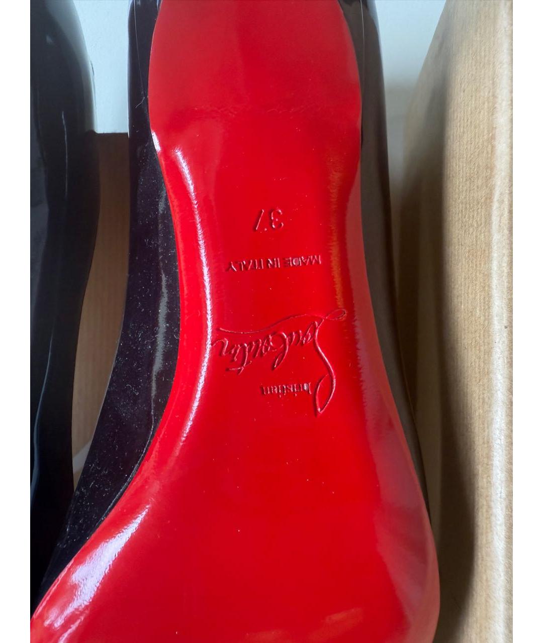 CHRISTIAN LOUBOUTIN Черные кожаные лодочки на низком каблуке, фото 7