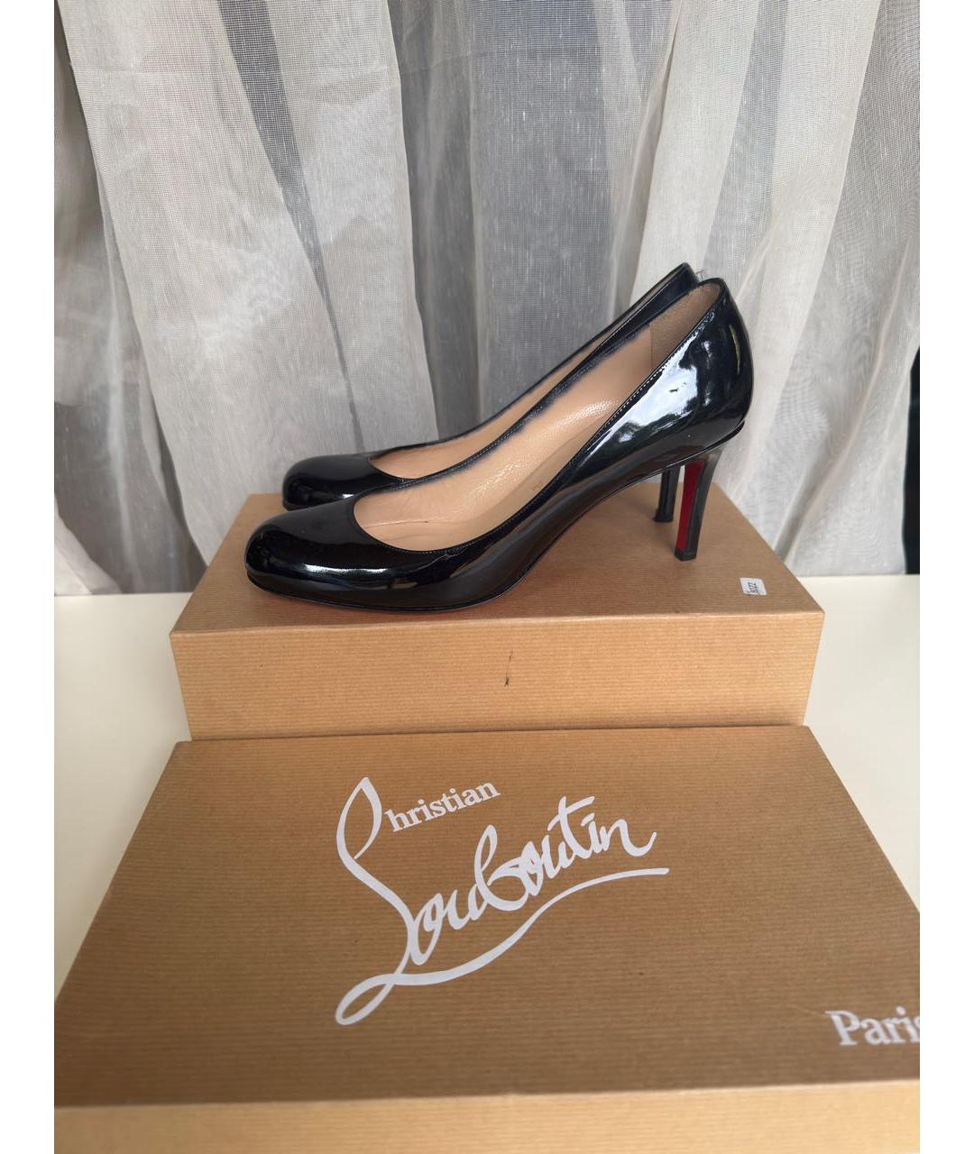 CHRISTIAN LOUBOUTIN Черные кожаные лодочки на низком каблуке, фото 8