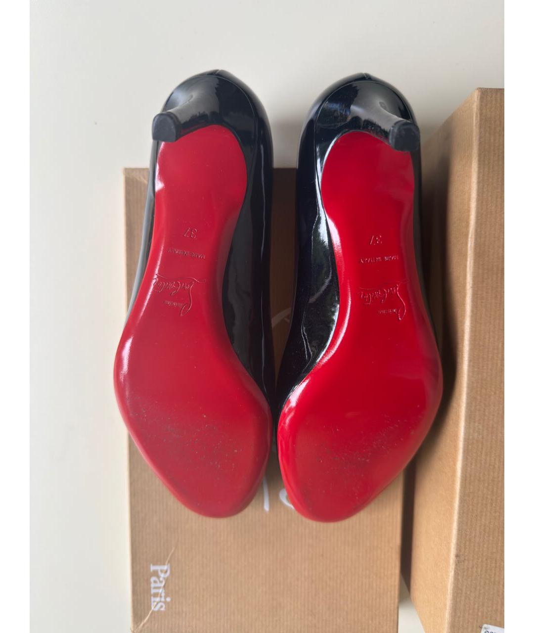 CHRISTIAN LOUBOUTIN Черные кожаные лодочки на низком каблуке, фото 6