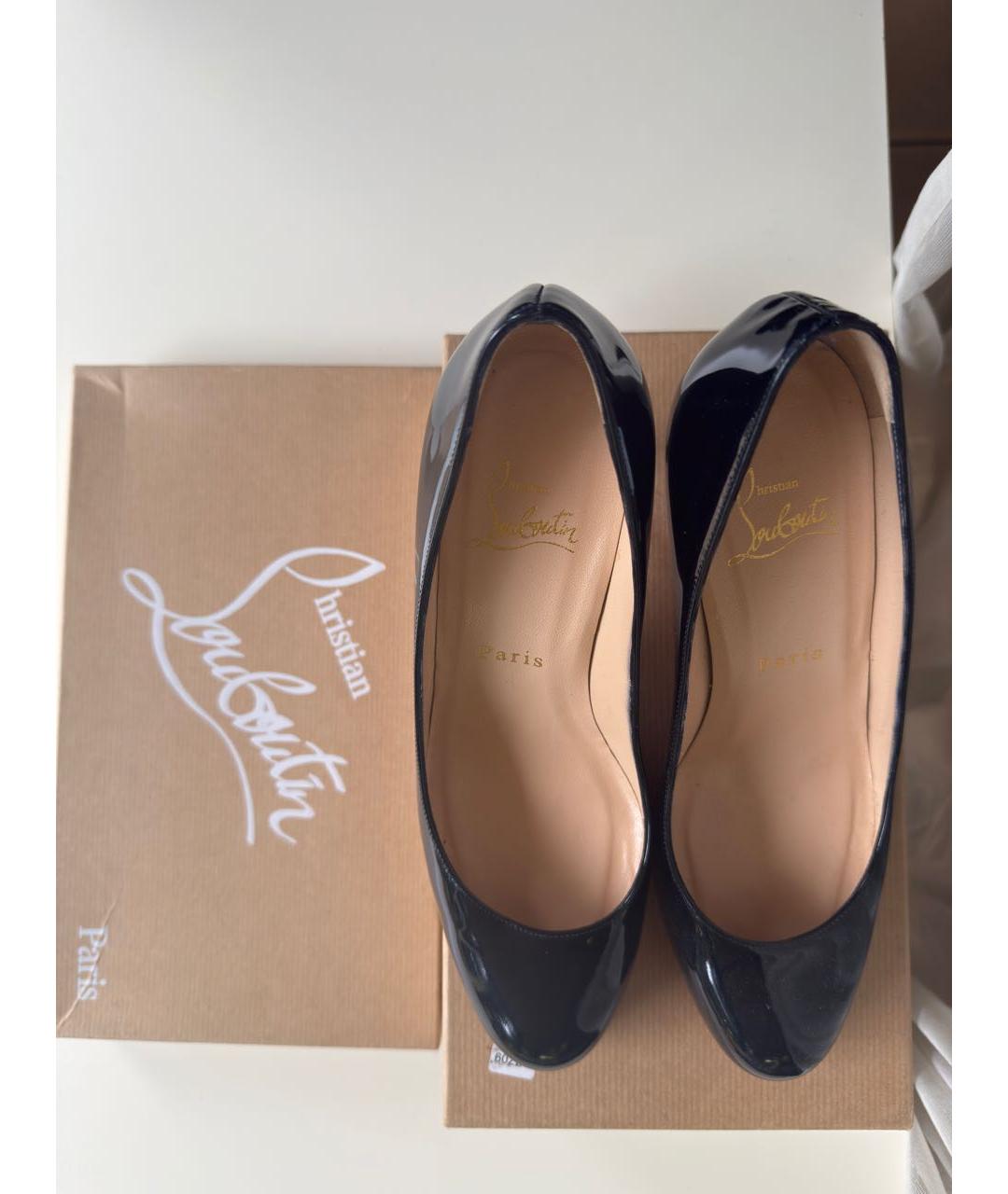 CHRISTIAN LOUBOUTIN Черные кожаные лодочки на низком каблуке, фото 3