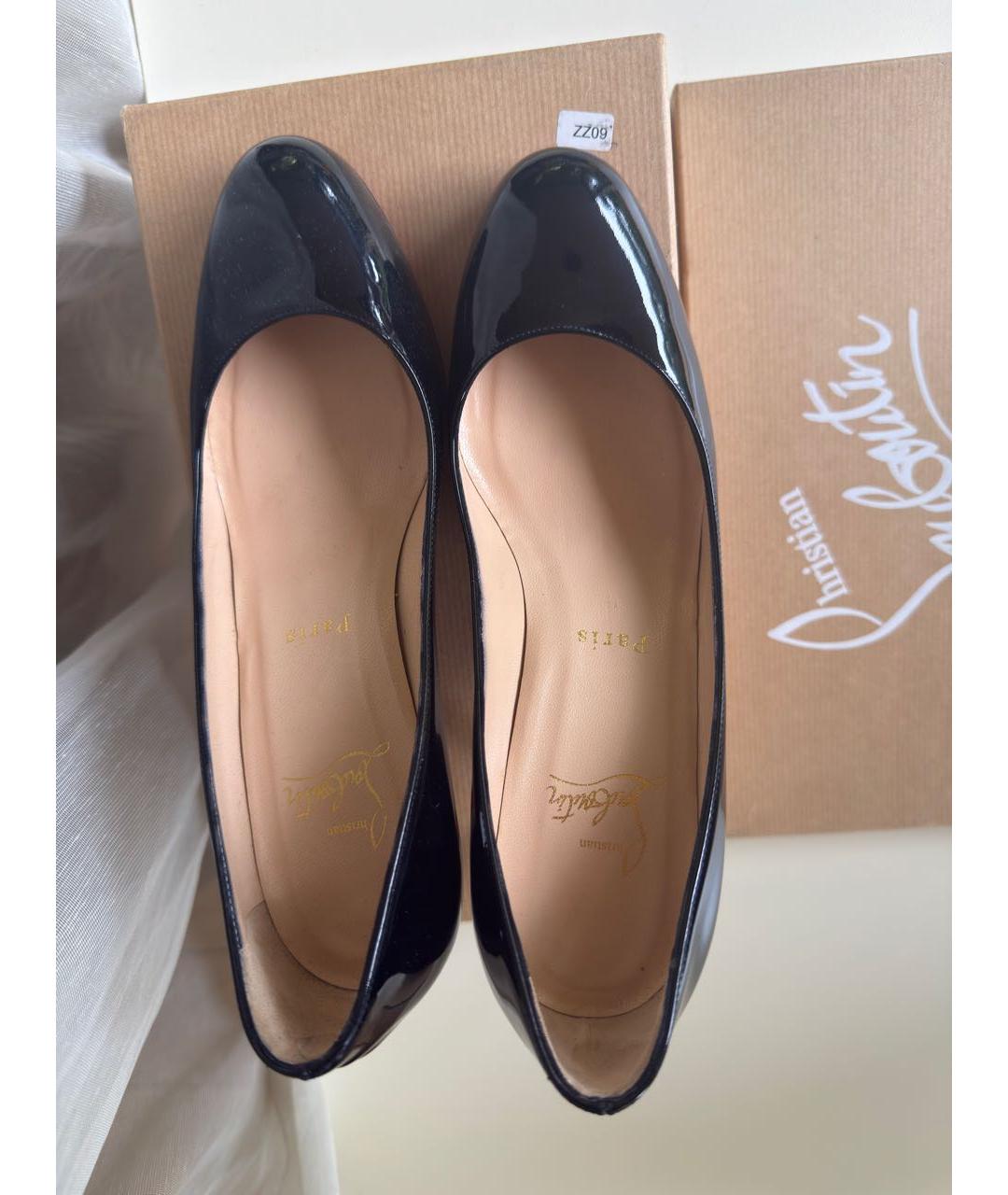 CHRISTIAN LOUBOUTIN Черные кожаные лодочки на низком каблуке, фото 2