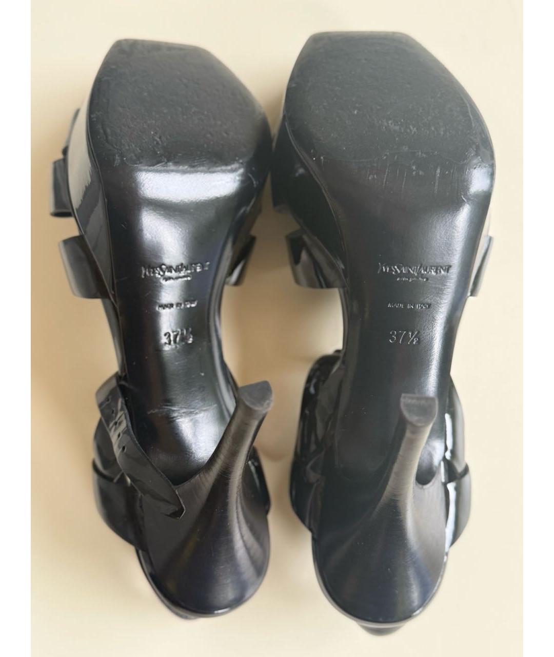 SAINT LAURENT Черные босоножки из лакированной кожи, фото 6